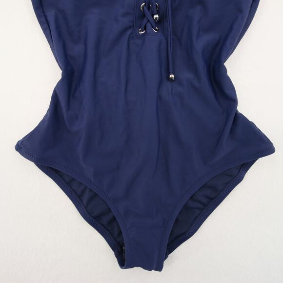 Mossimo One Piece Swimsuit Navy Blue Lace Up Front Scoop Neck Tank Straps S - Picture 3 of 13